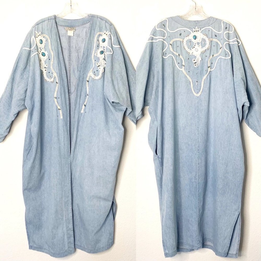 Vintage L.A. Dawn California Duster Light Wash Denim Pockets Western Style Sz L